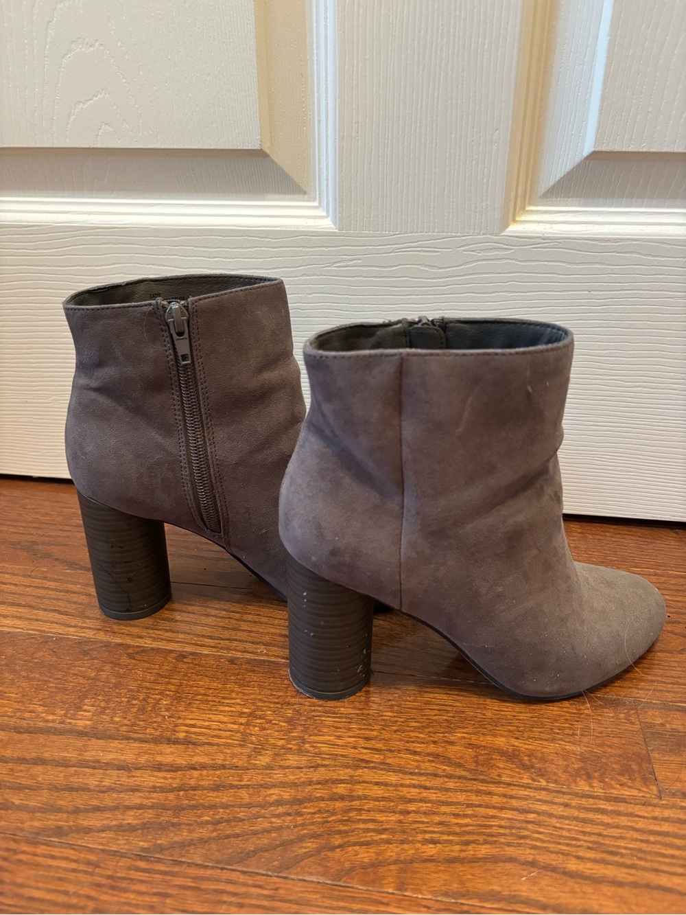 Women's Gray Suede Ankle Boots with Block Heel